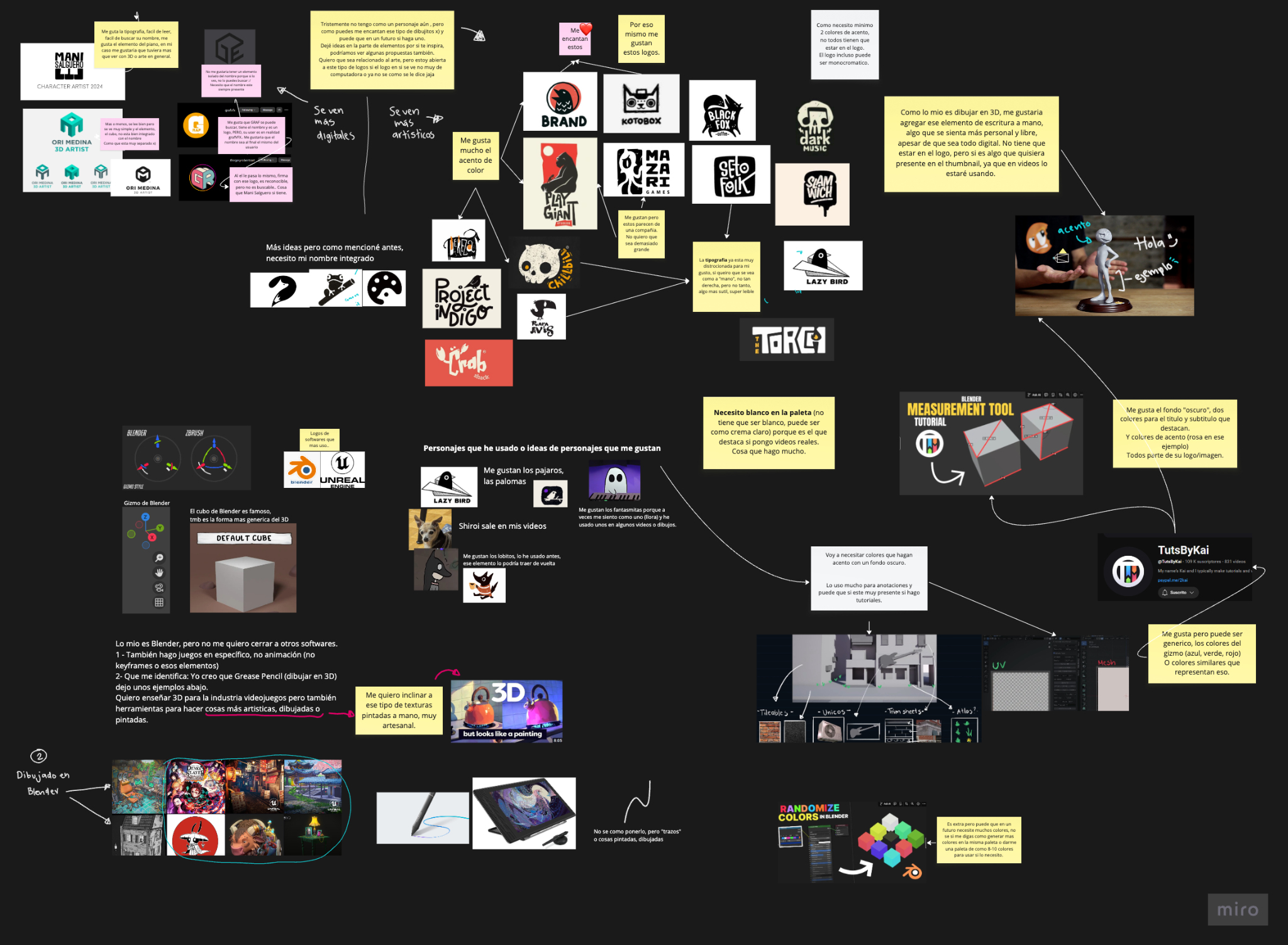 Tablero de exploración visual de Joyce con referencias de 3D, personajes, logos, color y trazos manuales